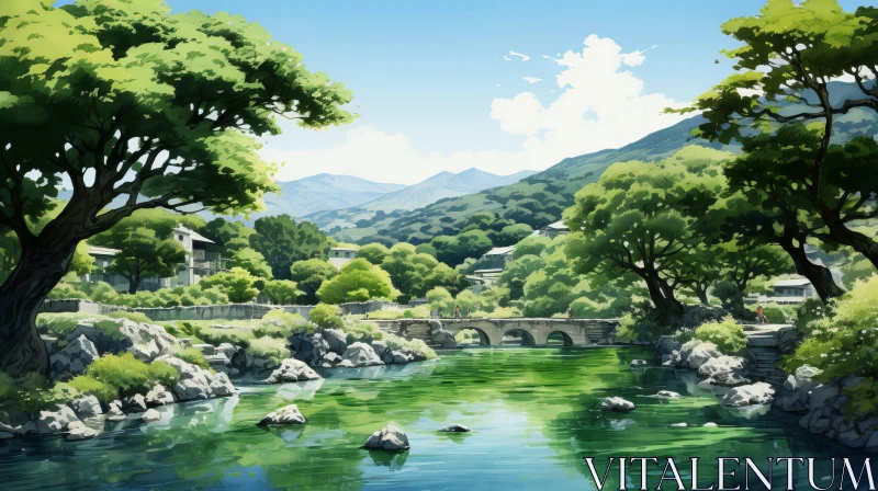 Tranquil River Landscape in Nature AI Image