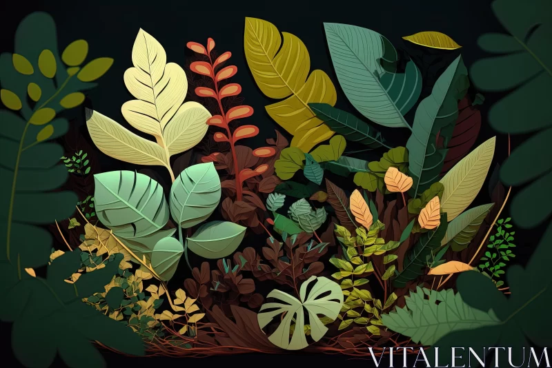 Vibrant Plants in Darkness: Tropical Baroque Illustration AI Image
