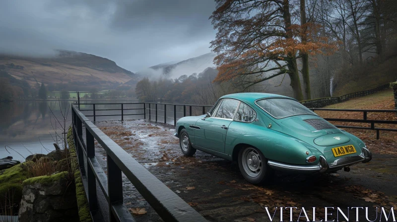 Vintage Aston Martin DB4 on Bridge Overlooking Lake AI Image