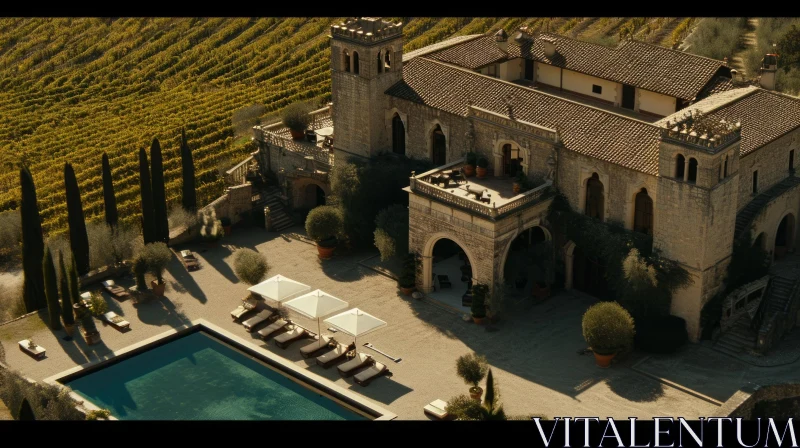 Aerial View of Elegant Italian Villa with Pool | Landscape Photography AI Image