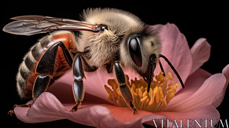 Bee on Pink Flower Close-Up Photo AI Image
