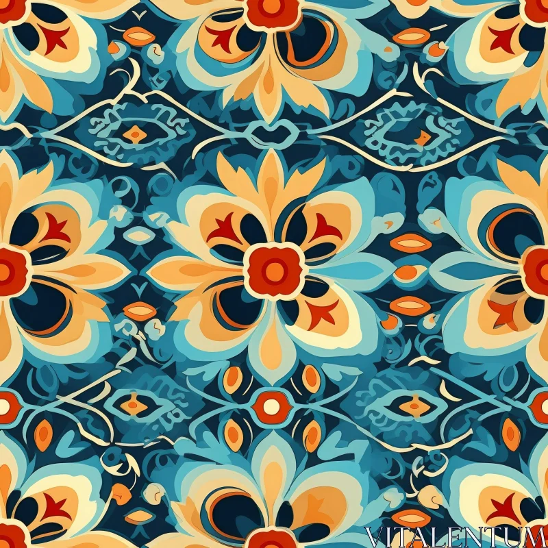 Blue Green Yellow Floral Pattern for Home Decor AI Image