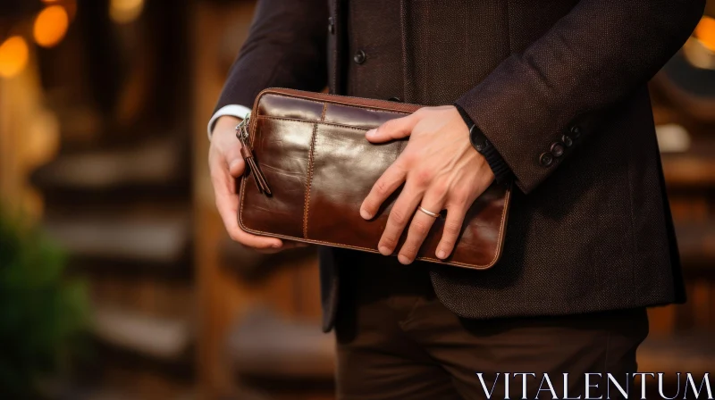 Brown Suit Man with Leather Bag - Close-up Shot AI Image