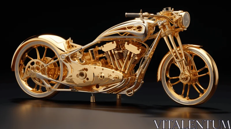 Captivating Gold Motorcycle Artwork on Black Background AI Image