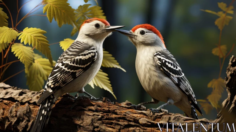 Charming Encounter: Downy Woodpeckers Communicating in Nature AI Image