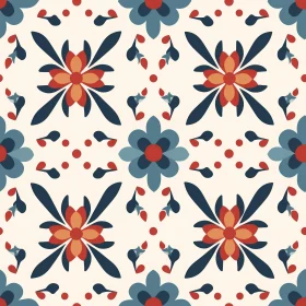 Floral and Geometric Seamless Pattern in Red, Orange, Blue, and White