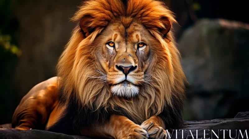 Intense Close-Up of a Lion with Golden Eyes AI Image