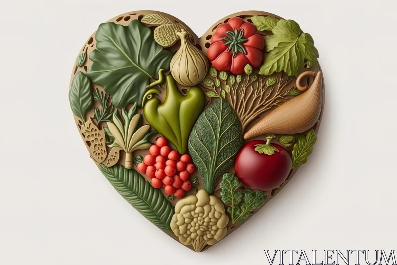 Intricately Sculpted Vegetable Heart - Whimsical Artwork AI Image