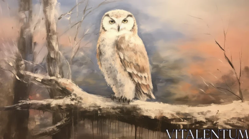 Majestic Owl in Snowy Forest - Detailed Realistic Painting AI Image