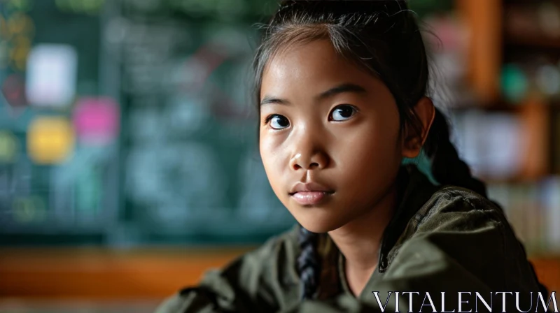 Portrait of a Young Asian Girl in a Green Jacket AI Image