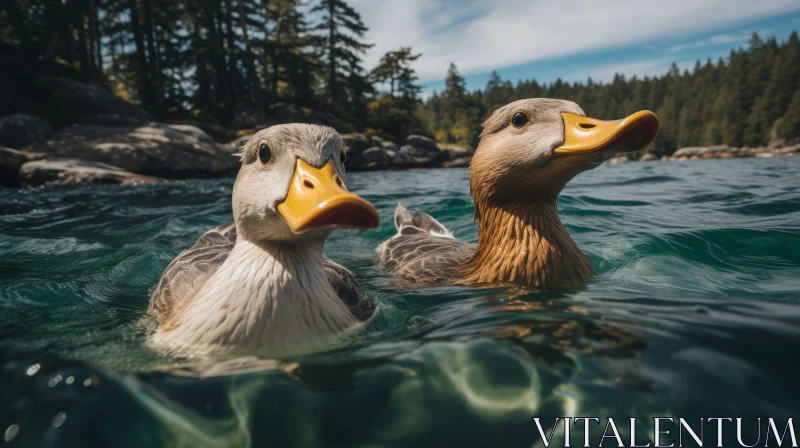 AI ART Serene Ducks in Lake: Captured Moment