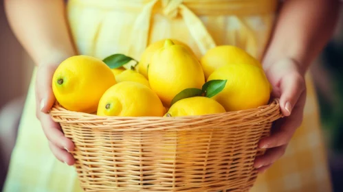Yellow Dress Woman with Lemons Basket