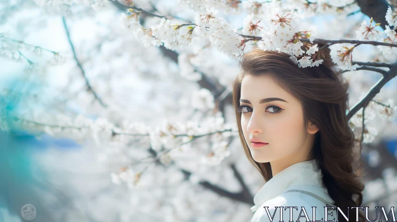 Young Woman in Spring Garden AI Image