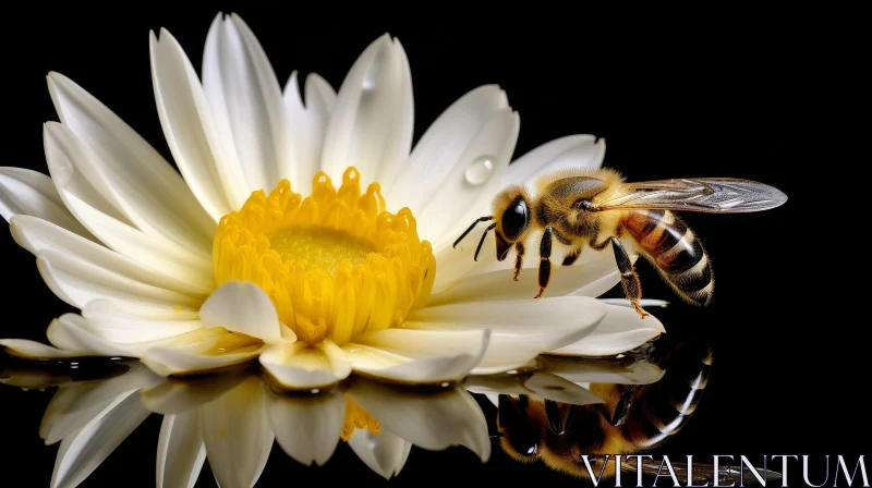 Bee on White Water Lily Flower