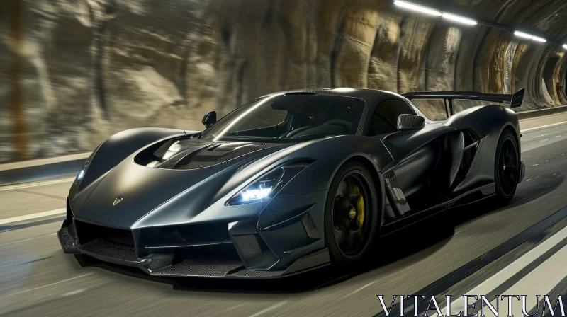Dark Gray Sports Car in Blurred Tunnel