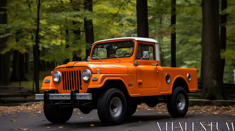 Orange Pickup Truck in Fall Forest | Classic American Design AI Image
