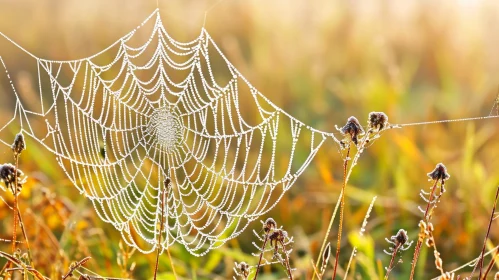 Symmetrical Spider Web in Morning Dew - Nature Photography