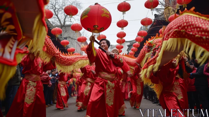Traditional Chinese Dragon Dance Performance during Spring Festival AI Image