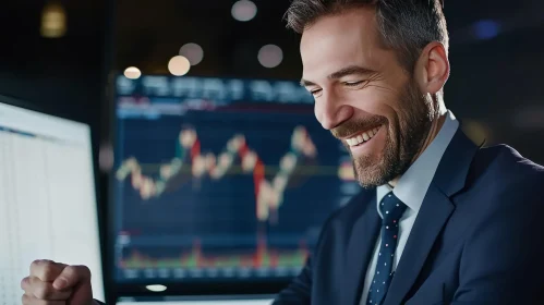 Triumphant Businessman Celebrating Victory | Stock Prices | Business Success