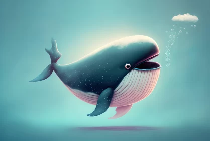 Whale Illustration - Playful Cartoon Style | Hyper-realistic Animal Art