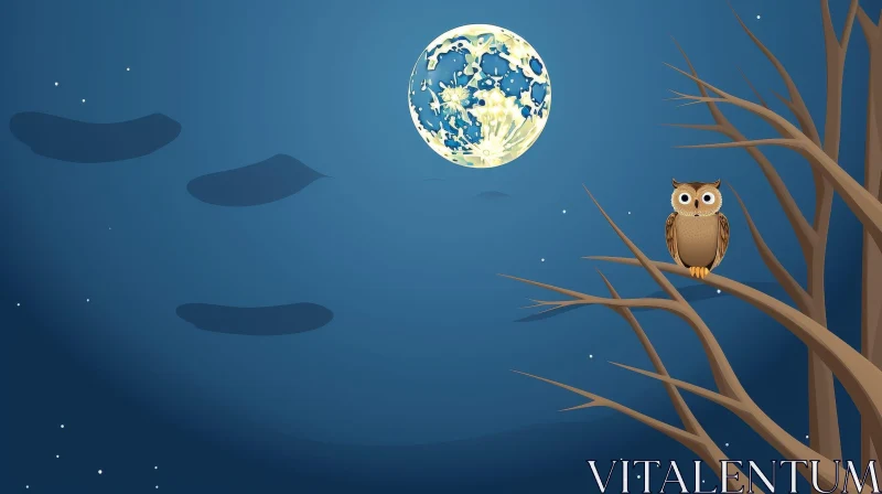 Whimsical Night Owl Cartoon Art AI Image