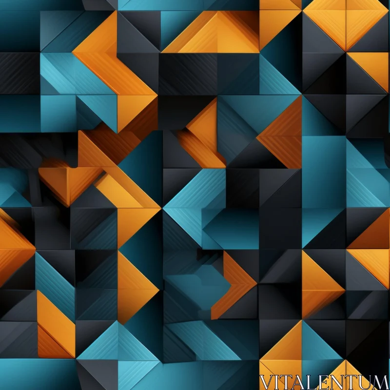 AI ART Abstract Geometric Triangle Pattern in Blue, Orange, and Black