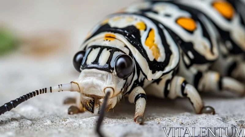 Black and White Caterpillar Close-Up Photo AI Image