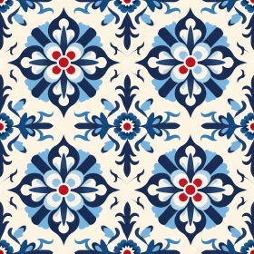 Blue and White Ceramic Tiles Floral Pattern - Traditional Design