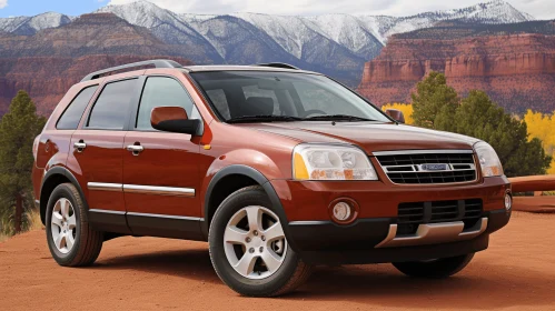 Brown Ford Escape in the Desert with Mountains - Pre-Columbian Art Style
