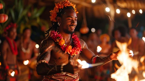 Captivating Tahitian Fire Dancer | Traditional Costume | Flower Lei