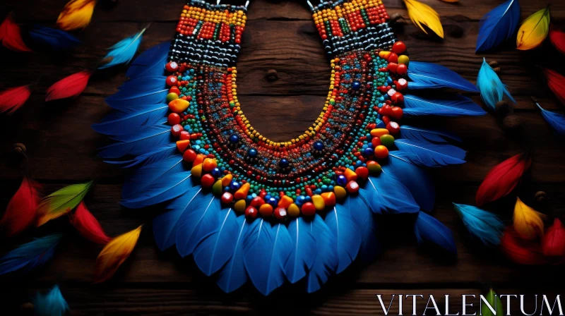 Colorful Ethnic Necklace with Beads and Feathers AI Image