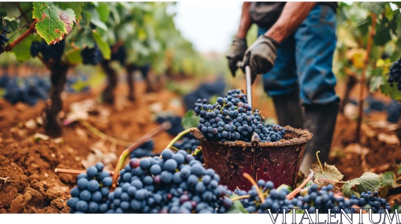 Harvesting Grapes in a Vineyard - Close-up Image AI Image