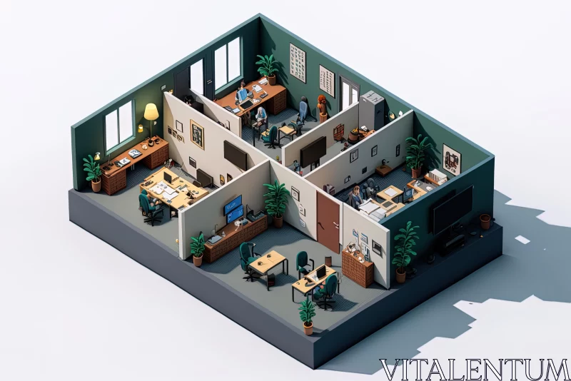 Isometric Office Design: Moody and Tranquil Scenes | Diorama Style AI Image
