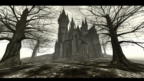 Mysterious and Spooky Castle in a Dark and Gloomy Atmosphere