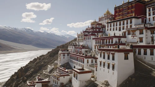 Tibetan Buddhist Monastery Complex: Tranquility Amidst Majestic Mountains