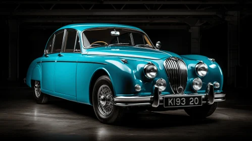 Vintage Blue Car in a Dark Room: A Timeless Beauty