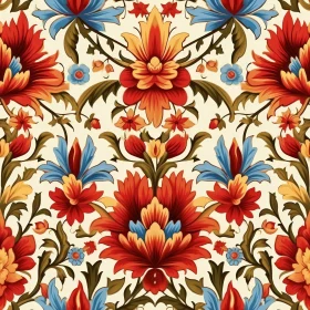 Vintage Floral Seamless Pattern in Red, Orange, Blue, and Green