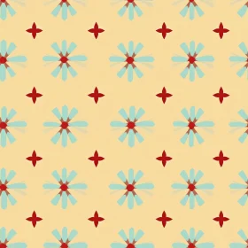 Blue and Red Geometric Flower Pattern on Beige Background