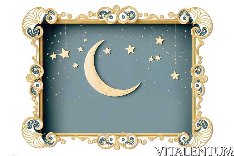 Captivating Stars and Moon Artwork in Ornate Gold Frame AI Image
