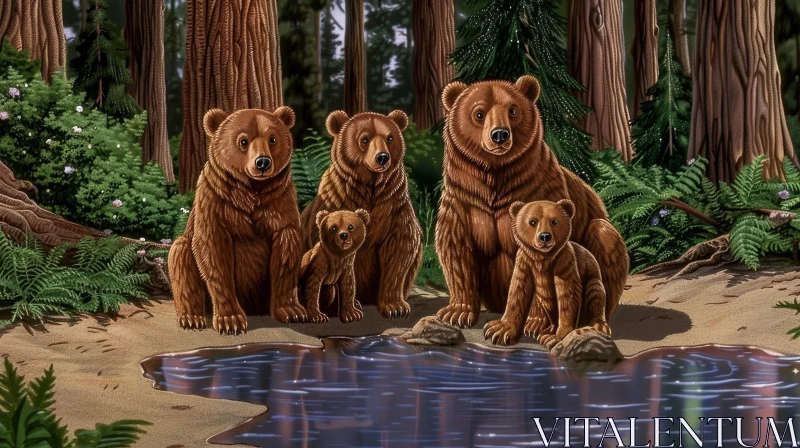 Enchanting Family of Bears in the Forest AI Image