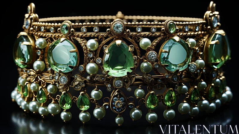 Exquisite Golden Crown with Gemstones and Pearls AI Image