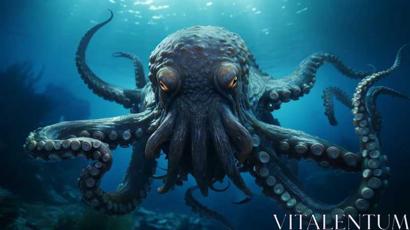 Giant Octopus in Deep Blue Sea - Digital Painting AI Image