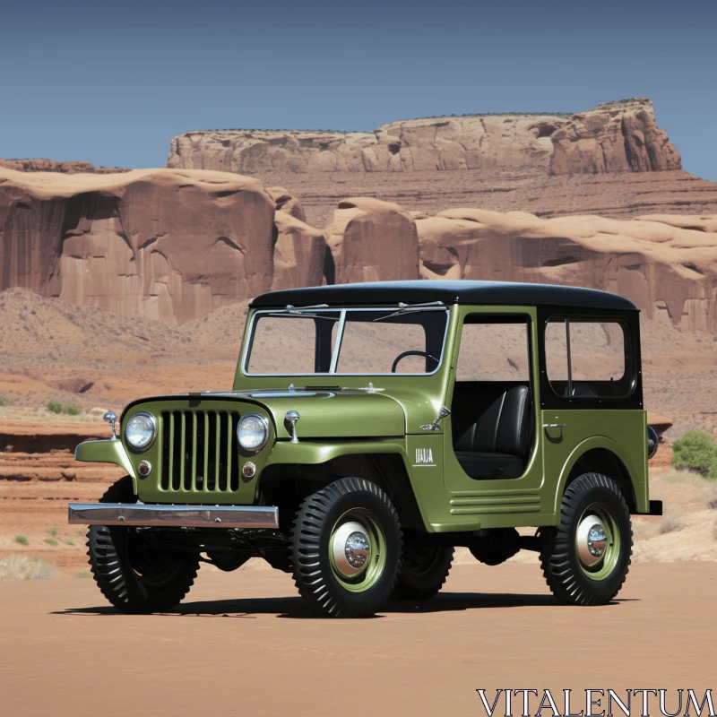 Green Jeep in Desert: Vintage-inspired Streamlined Design AI Image