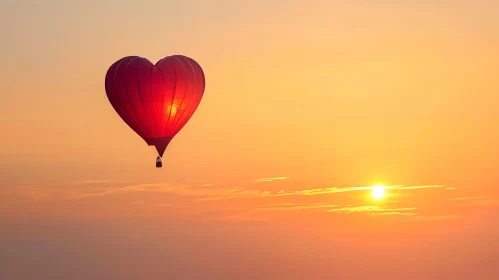 Heart-Shaped Hot Air Balloon at Sunset