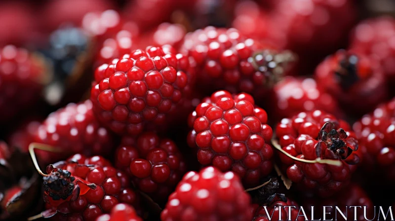 Red Raspberries Close-Up: Juicy and Ripe Berries in Natural Light AI Image