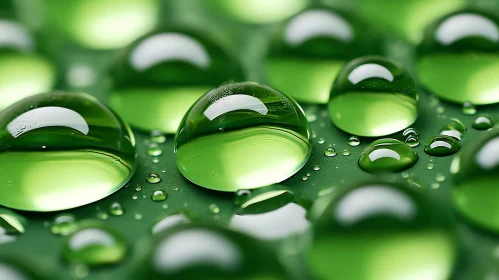 Serene Water Droplets on Green Surface