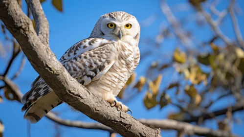 Snowy Owl Perched on Branch - Wildlife Photography