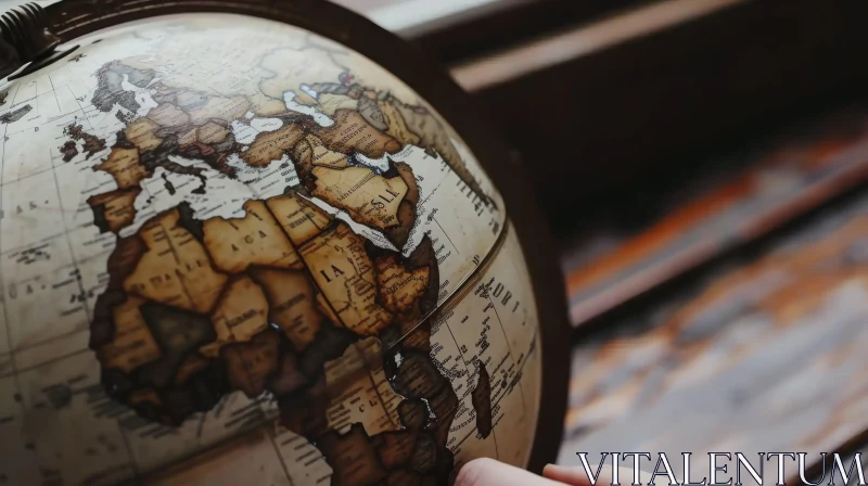 Vintage Wooden Globe on Table - Close-up Photo AI Image