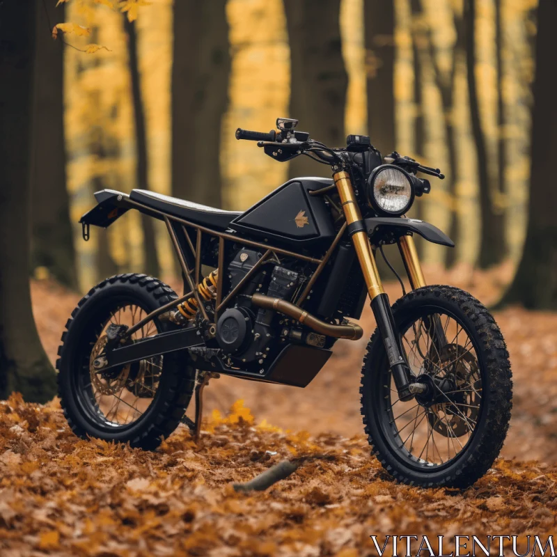 Black Dirt Bike in Leaves: Industrial Design Photography AI Image