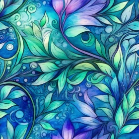 Blue and Green Floral Watercolor Pattern